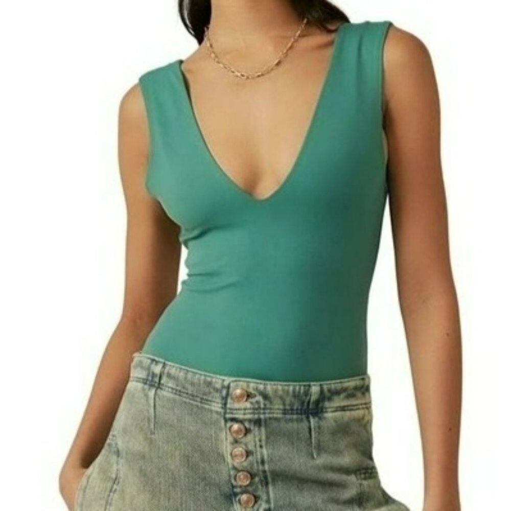 Free People Keep It Sleek Bodysuit Thong Sleeveless Women's L Forest Road Green - Picture 1 of 16